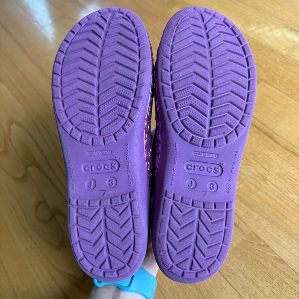 Crocs Genna II Shoes Flats Sparkle Band Slingback Purple Hearts Kids Girls Sz 3
